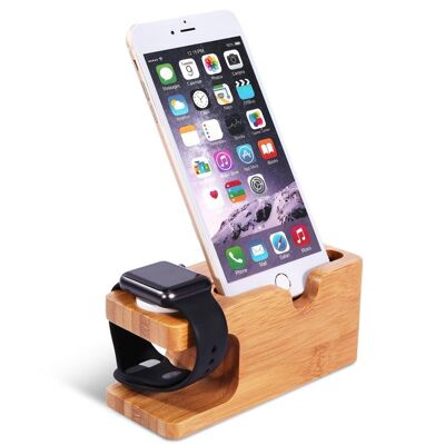 Socle de chargement 2en1 en bambou pour Apple Watch et iPhone