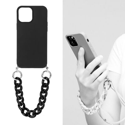 Coque avec cordon nylon et chaine pour iPhone 12 Pro Max - Noire