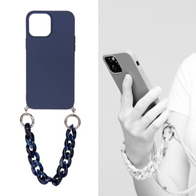 Coque avec cordon nylon et chaine pour iPhone 13 - Bleue