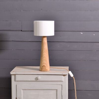 Conical shaped hand carved wooden table lamp