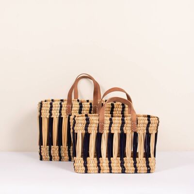 Decorative Reed Basket, Indigo Stripe