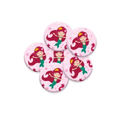 6 badges pour enfants | Anniversaire thème Sirène