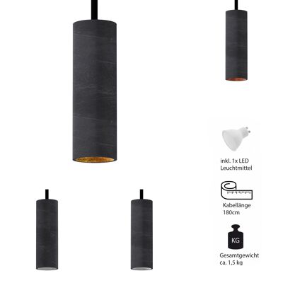 Betoniq Concrete Pendant Light "Nara20" Hängeleuchte GU10 Black