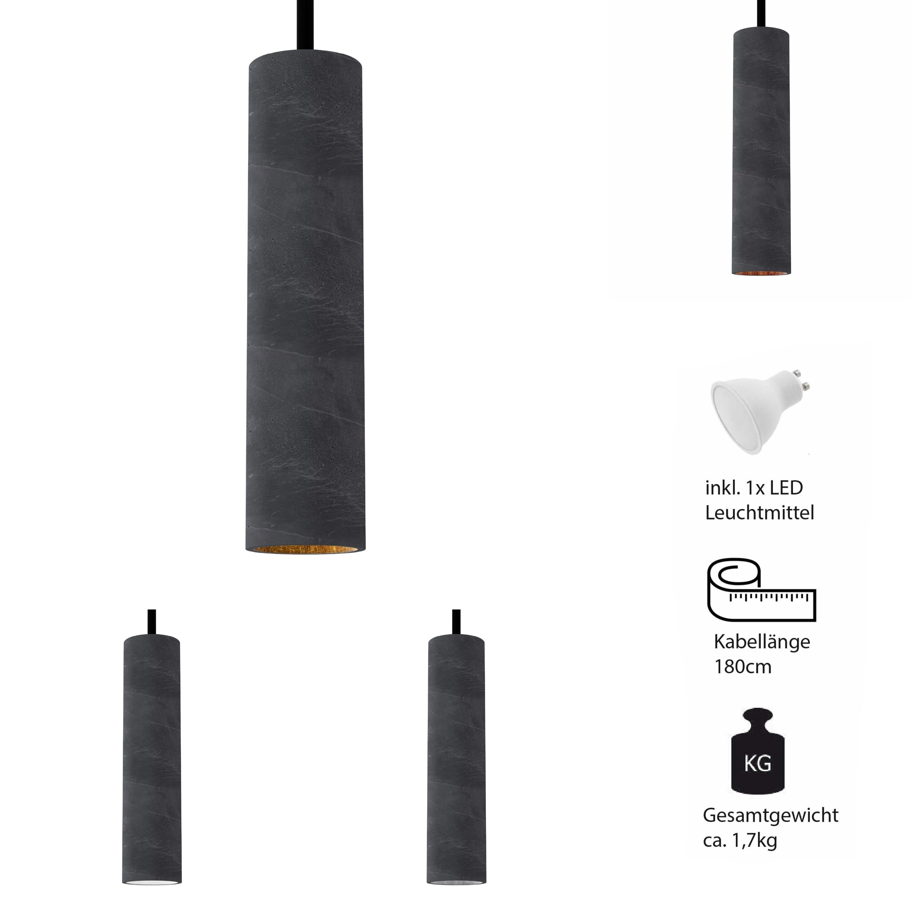 Betoniq Concrete Pendant Light "Nara27" Hängeleuchte GU10 Black