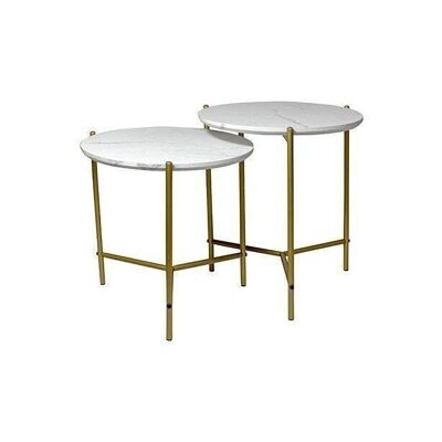 SET OF 2 MARBLE EFFECT COFFEE TABLES METAL LEGS H40 AND 45CM SHIAP