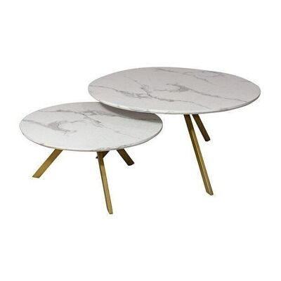 SET OF 2 MARBLE EFFECT COFFEE TABLES METAL LEGS H30 AND 40CM HOXTON