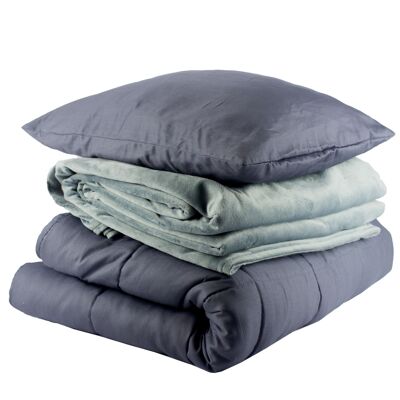 Weighted blanket set, 150x200 cm. 9 kg winter therapy blanket with fleece blanket cover. Heavy cotton duvet. Gray Weighted Blanket helps against insomnia. FREE matching decorative cushion cover