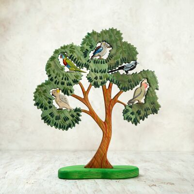 Big Eucalyptus Tree puzzle with 5 birds figurines