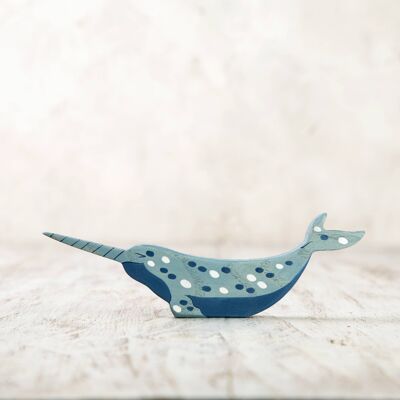 Sea Life wooden Narwhal figurine toy Sea Unicorn Toy