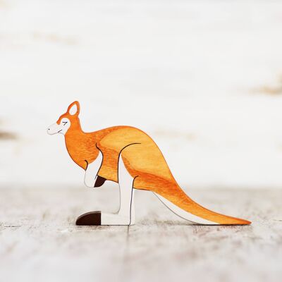 Wooden Kangaroo figurine Australian animals Wallaroo