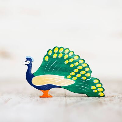 Wooden Peacock figurine Pavo toy