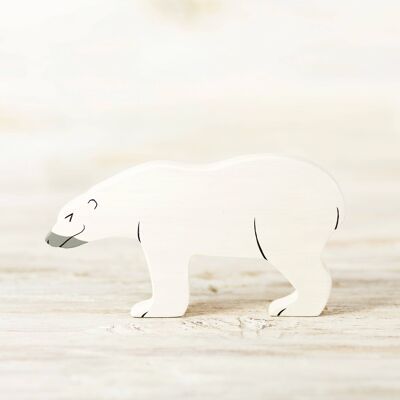 Wooden Polar Bear figurine toy Arctic animals White bear