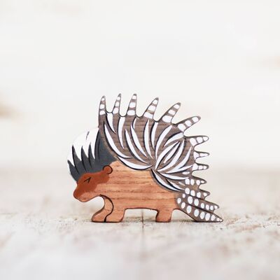Wooden porcupine figurine toy exotic animals