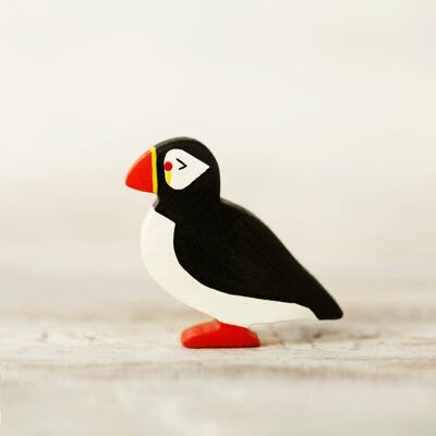Wooden puffin figurine toy sea parrot