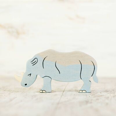 Wooden Rhino figurine Safari animal toy Rhinoceros figure