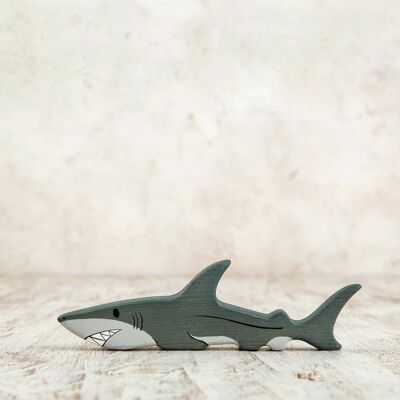 Wooden shark toy White shark figure