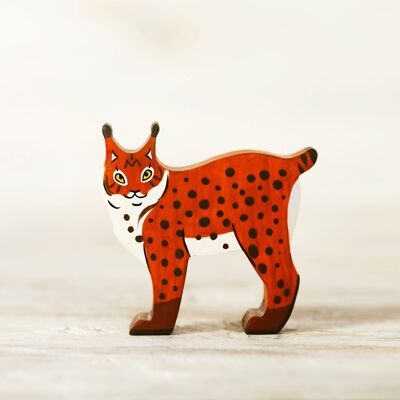 Wooden toy Lynx figurine North American animals