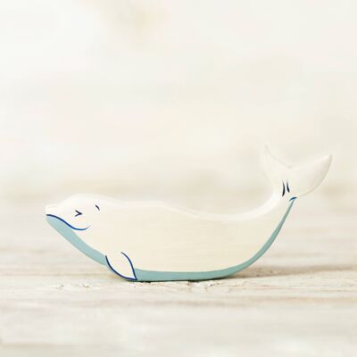 Wooden white whale figurine White porpoise toy Beluga whale