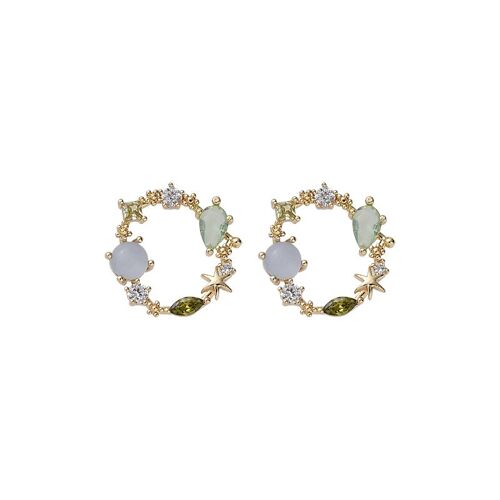 Crystal & gem flower circle earring