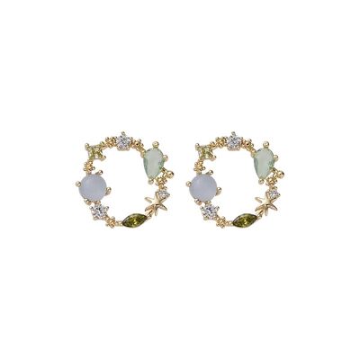 Crystal & gem flower circle earring