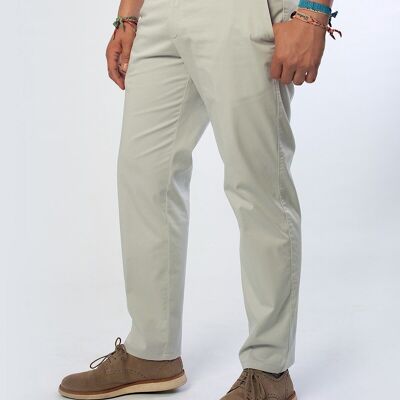 Stretch green satin woven chino trousers.