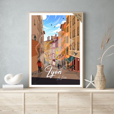 Vintage travel poster and wooden painting for interior decoration / Lyon - Les Pentes