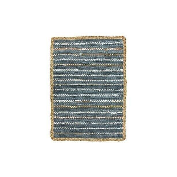 Buy wholesale RUG IN RECYCLED LEATHER JUTE AND COTTON BLUE AND