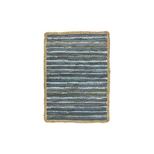 TAPIS EN CUIR RECYCLE  JUTE ET COTON BLEU ET ARGENTÉ 60X80CM ASMA