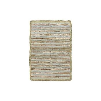 TAPIS EN CUIR  RECYCLÉ  JUTE ET COTON BEIGE ET DORÉ 60X80CM ASMA 1