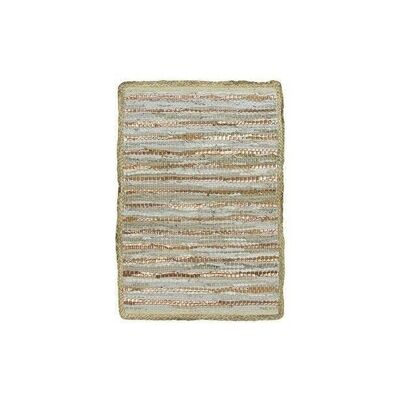 TAPIS EN CUIR  RECYCLÉ  JUTE ET COTON BEIGE ET DORÉ 60X80CM ASMA