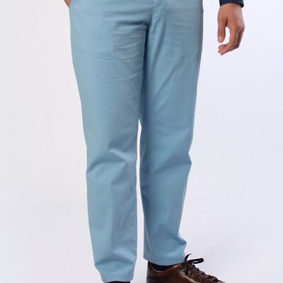 Pantalon chino stretch tissé à microstructure rhomboïde marron clair.