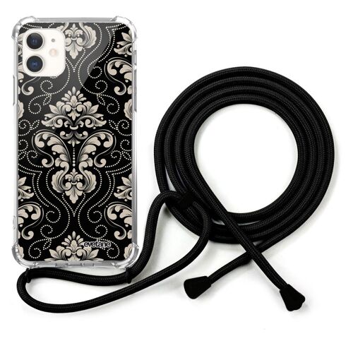 Coque cordon iPhone 11 anti-choc silicone avec cordon noir - Ciment