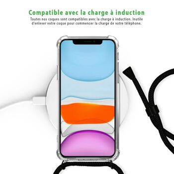 Coque cordon iPhone 11 anti-choc silicone avec cordon noir - Papillons Multicolors 6