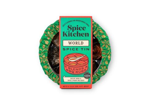 World Spice Blends & BBQ Rubs Spice Tin with Silk Sari Wrap