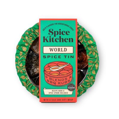 World Spice Blends & BBQ Rubs Lata de especias con envoltura de sari de seda