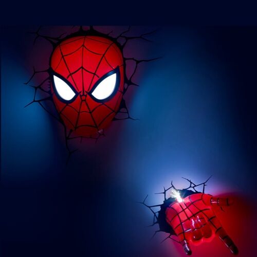 3D Marvel Wall Light Bundle - Spider-Man Mask & Hand - Kid's bedroom night light - MCU Marvel Avengers