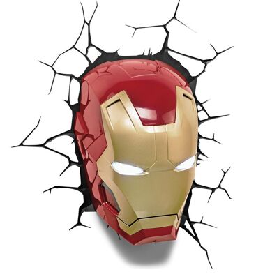 Paquete de luces de pared 3D Marvel - Máscara de Iron Man - Luz de noche para el dormitorio de los niños - MCU Marvel Avengers
