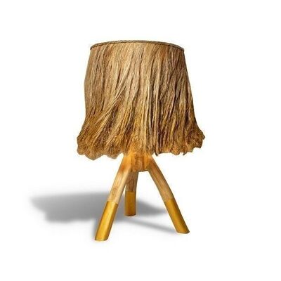 LAMPE A POSER EN BOIS  FEUILLE  ABACA  NATUREL  ET DORE H60CM BILBA