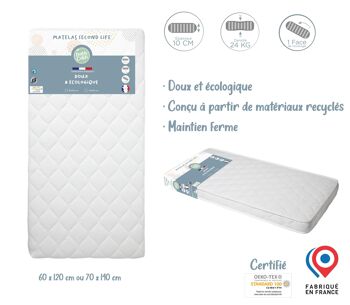 Matelas bébé Second Life 60x120x10 cm - 24kg/m3 2