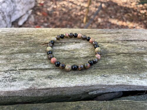 Bracelet élastique Lithothérapie en Bronzite, Unakite et Onyx