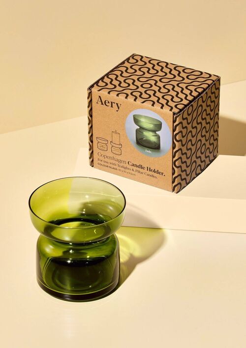 Glass Tea Light Holder in Jade