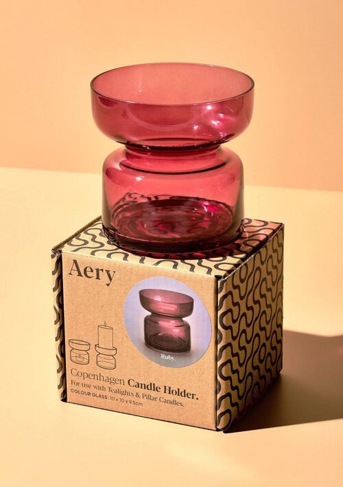 Glass Tea Light holder in Ruby