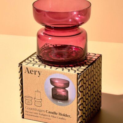 Glass Tea Light holder in Ruby