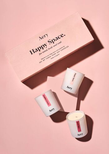 Ensemble cadeau d'aromathérapie Happy Space de trois bougies votives 4