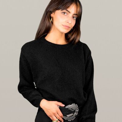 Pull col rond noir