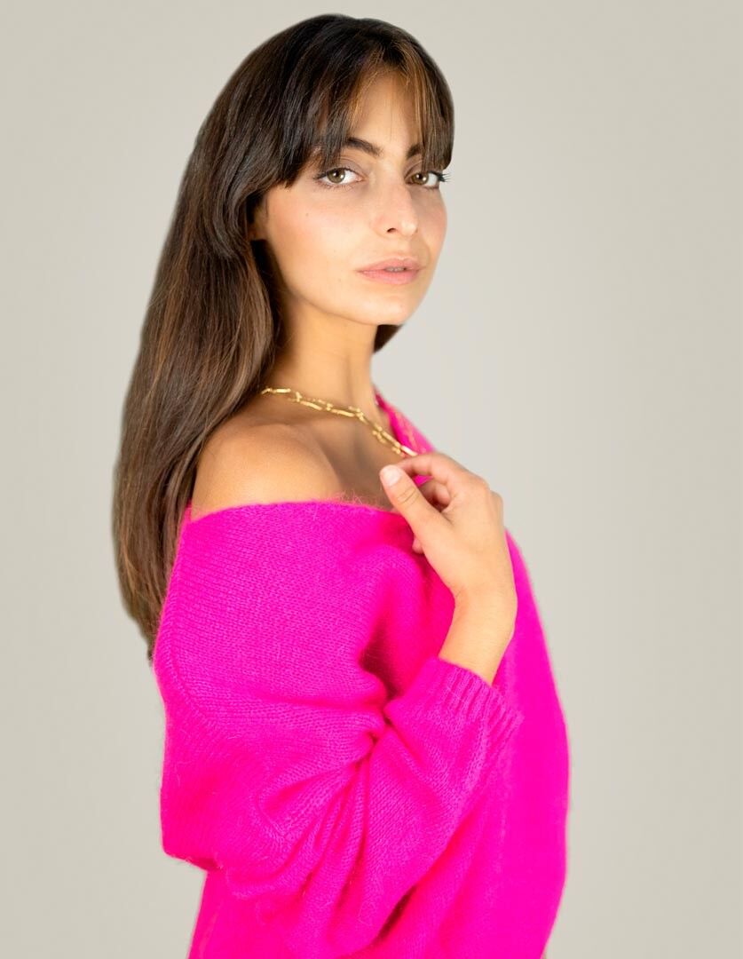 Pullover mit V-Ausschnitt in Fuchsia