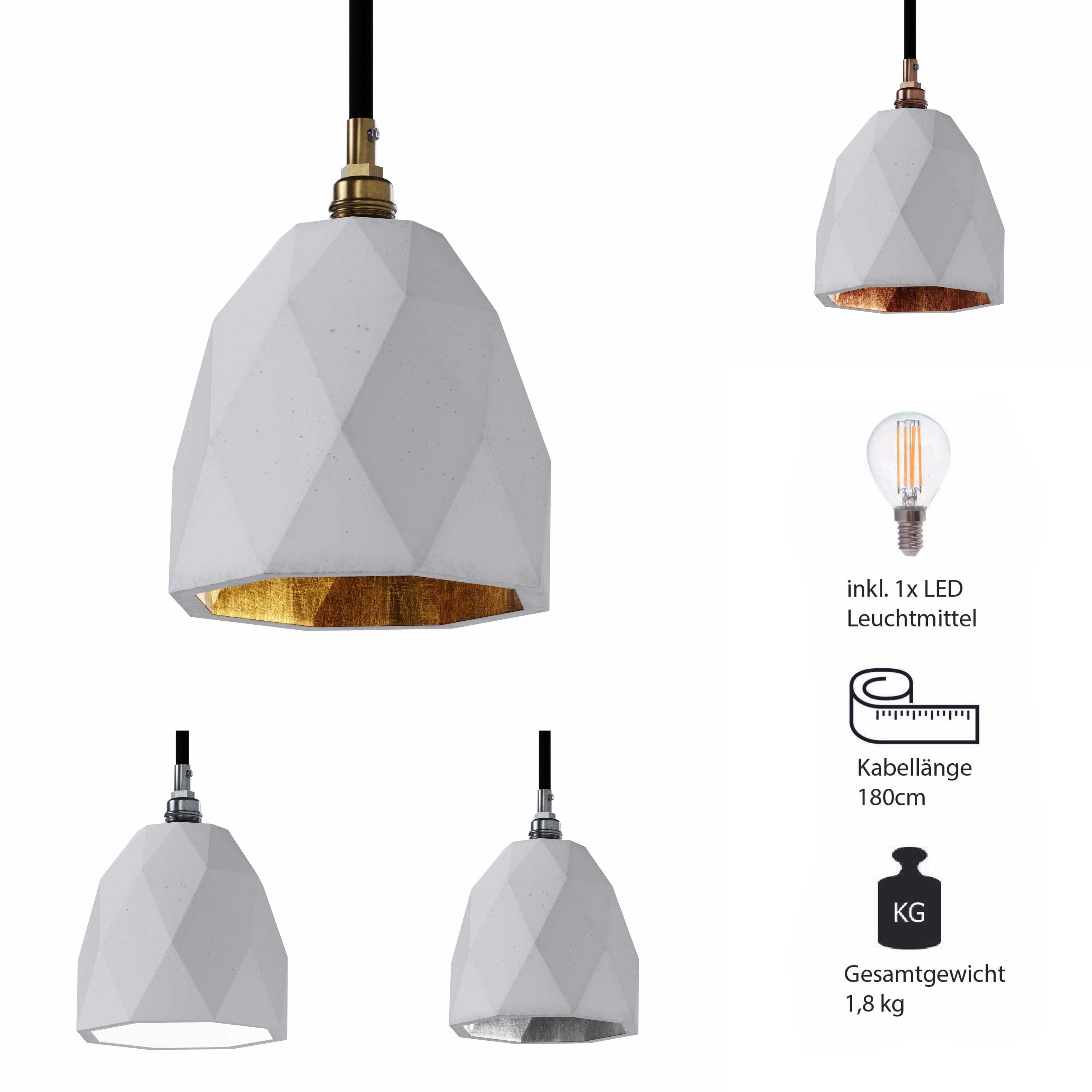 Betoniq Concrete Pendant Light "Helia" Hängeleuchte E14 White