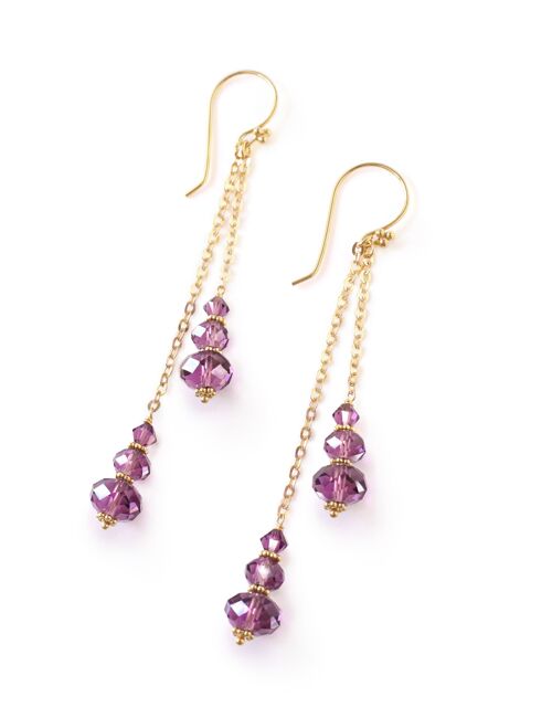 Gold dangle earrings with amethyst crystals