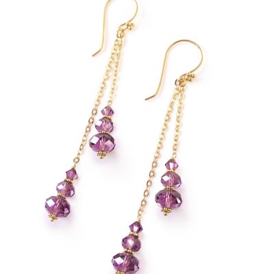 Gold dangle earrings with amethyst crystals