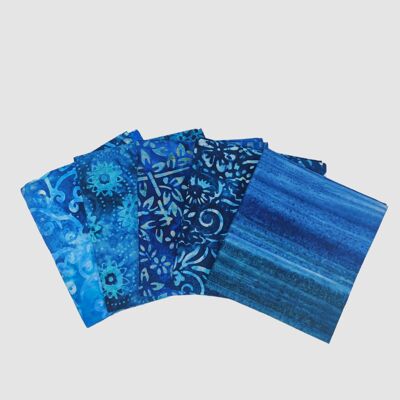 Bali Batik Fat Quarter Fabric Bundle - Deep Blue Lagoon
